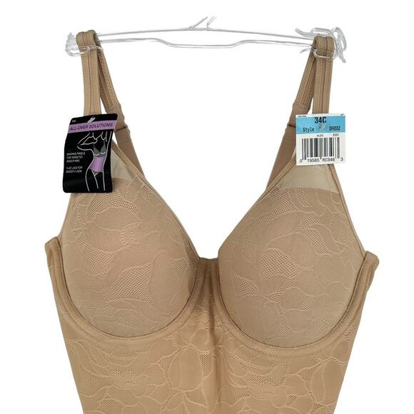 BALI Womens Ultra Light Firm Control Bodysuit Nude Floral Lace - Size 34C NWT - Picture 5 of 9